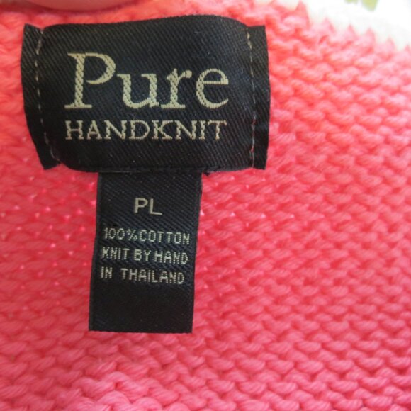 Pure Handknit Cardigan Sweater Pink/Orange/White Long Sleeve Size Large Petite - Picture 8 of 9